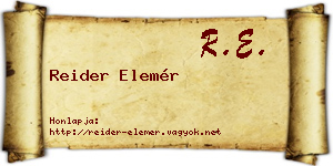 Reider Elemér névjegykártya